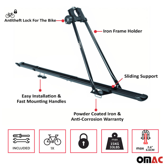 Car Rooftop Mount Bike Carrier Rack with Universal Mounting up to 33lbs Black