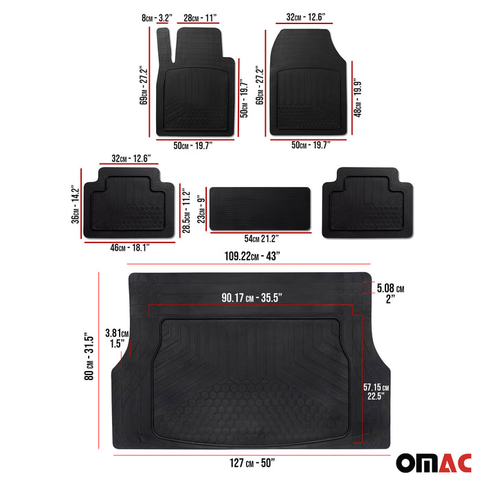 Trimmable Floor Mats & Cargo Liner Waterproof for Acura RDX Rubber Black 6 Pcs
