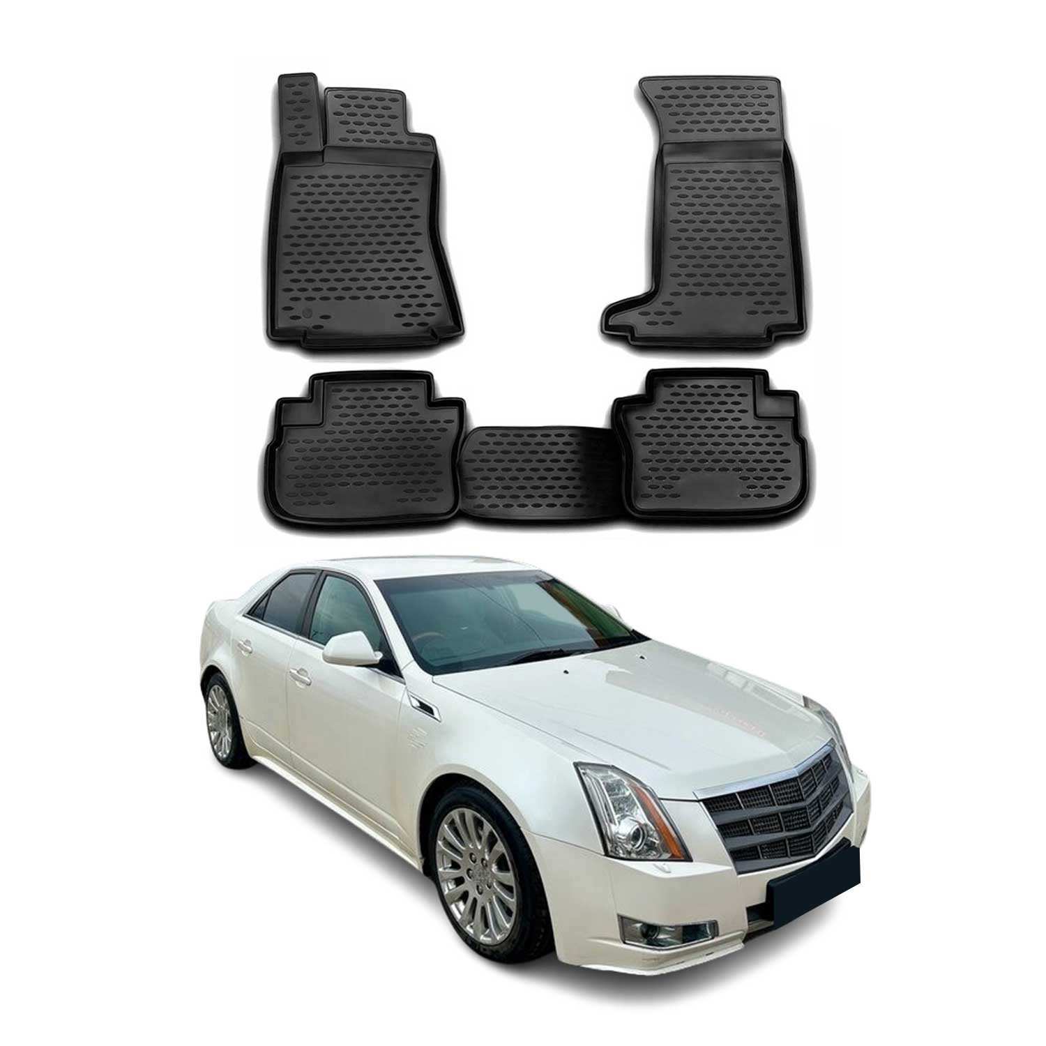 2008-2014 Cadillac CTS CTS-V Floor Mats Liners Full Set All Weather Black, image size:1500x1500