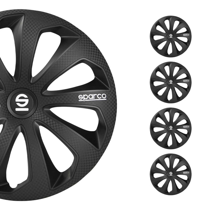 15" Sparco Sicilia Wheel Covers Hubcaps Black 4 Pcs