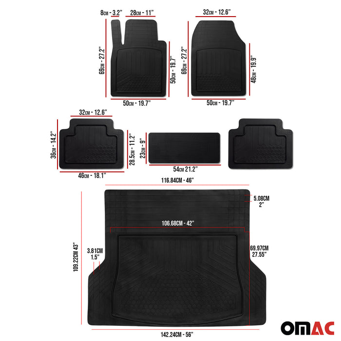 Trimmable Floor Mats & Cargo Liner Waterproof for Acura MDX Rubber Black 6 Pcs