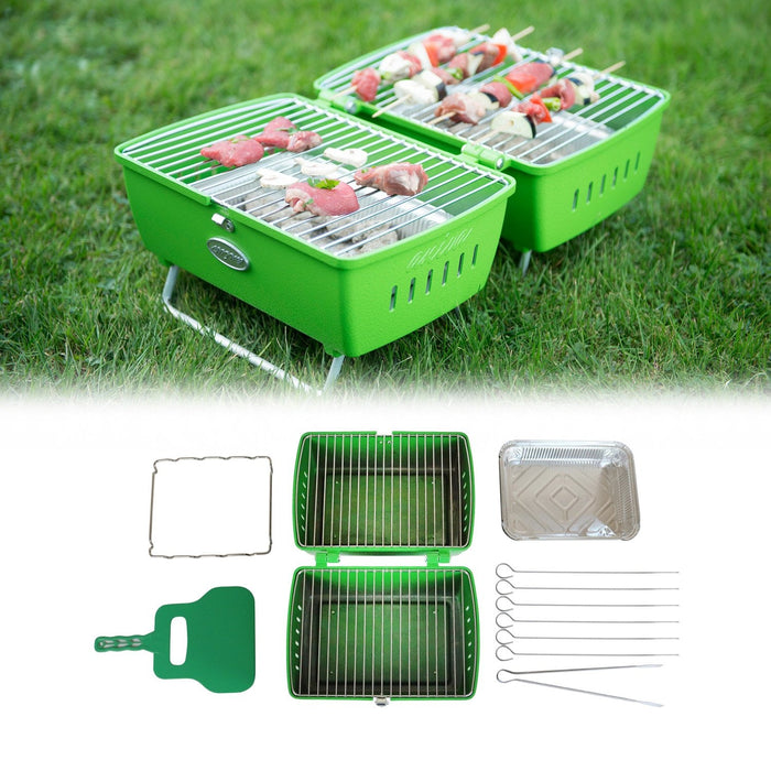 Charcoal Grill Portable Grill Garden Outdoor Green Picnic Grill 13 Pcs BBQ