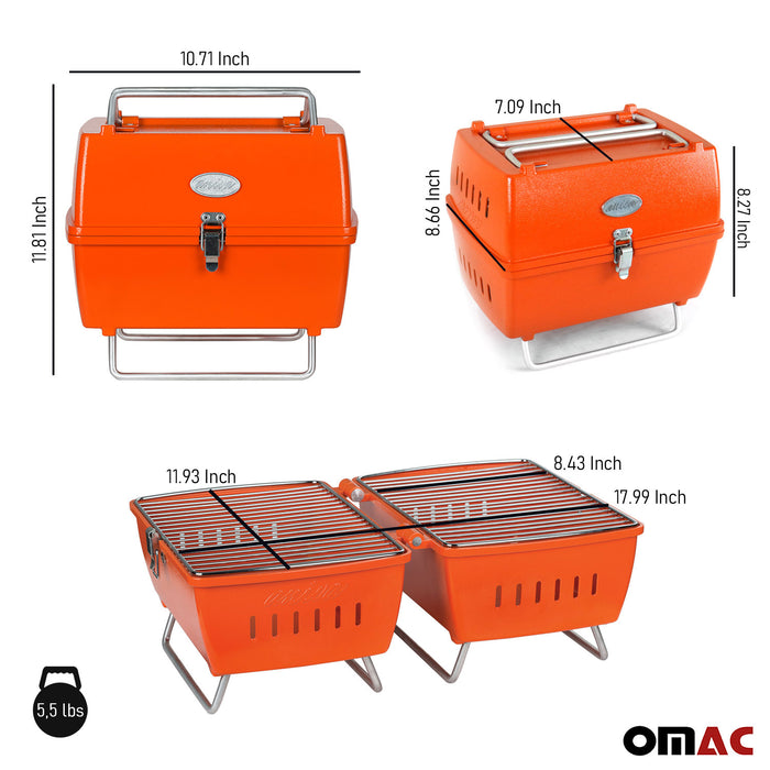 Orange Portable Charcoal BBQ Grill Outdoor Camping 13 Pcs with Durable Bag SET