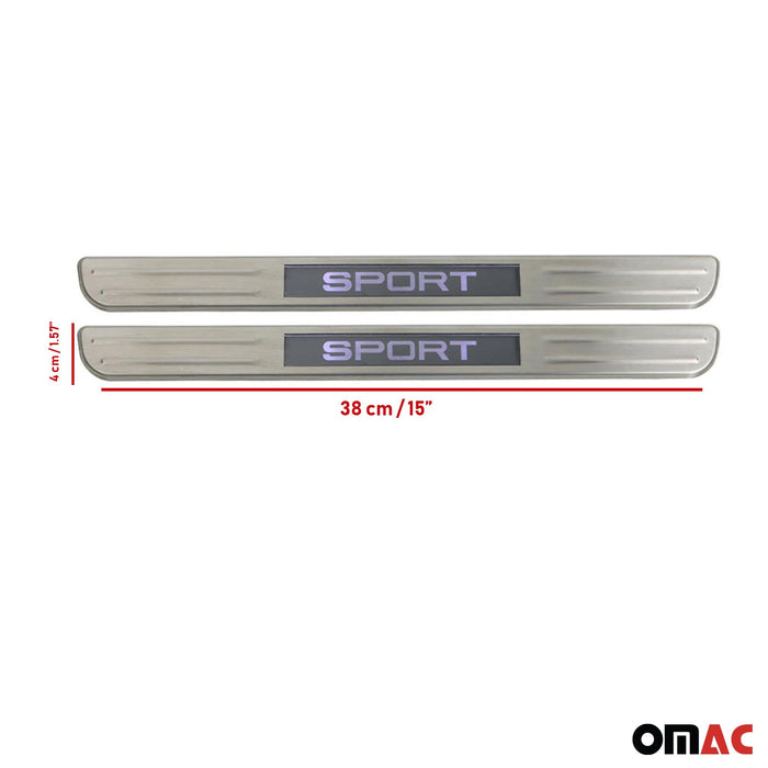 Brushed Chrome Light LED SPORT Door Sill Cover Scuff Plate S.Steel 2 Pcs