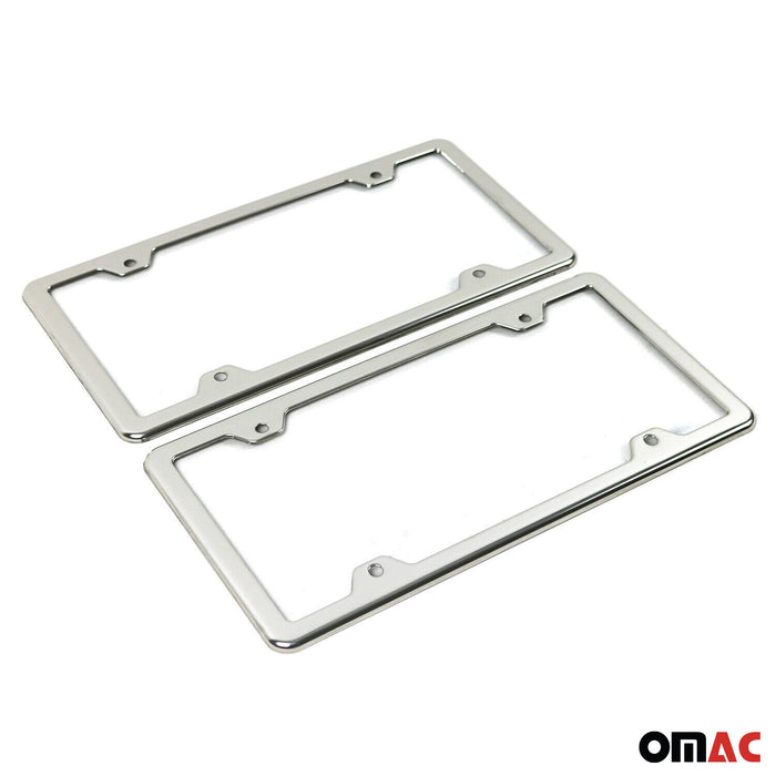 License Plate Frame tag Holder for Toyota Steel Gloss Silver 2 Pcs