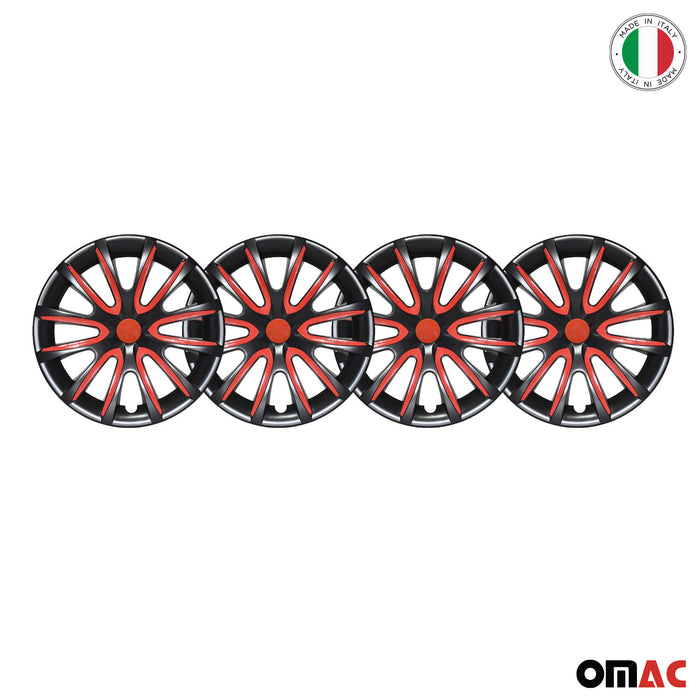 15" Inch Hubcaps Wheel Rim Cover Glossy Black with Red Insert 4pcs Set