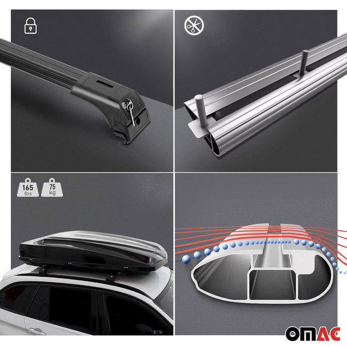 Roof Rack Cross Bars Aluminum for Buick Regal TourX 2018-2020 Gray 2Pcs