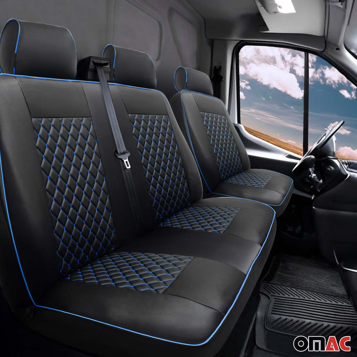 Leather Front Car Seat Covers Protector for Ford Transit 2015-2024 Black Blue