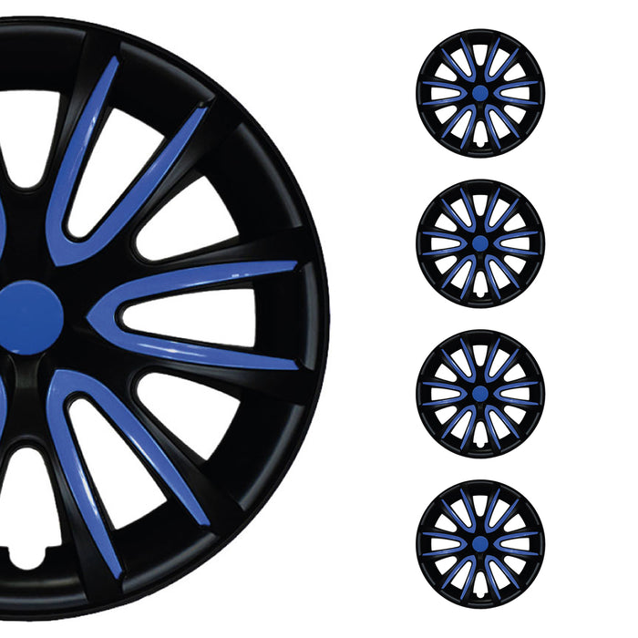 14" Inch Hub Cap Wheel Rim Cover Matt Black with Dark Blue Insert 4pcs Set