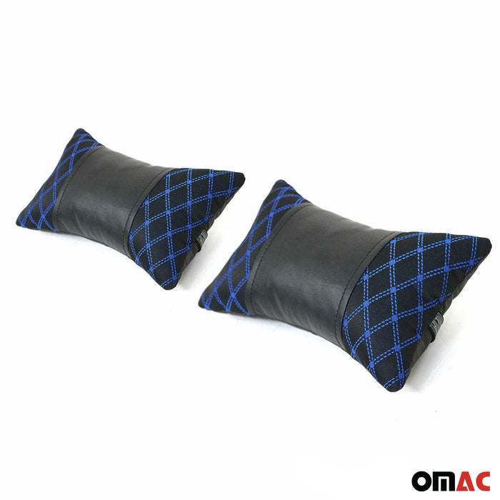 2x Car Seat Neck Pillow Head Shoulder Rest Pad Fabric Black and Blue