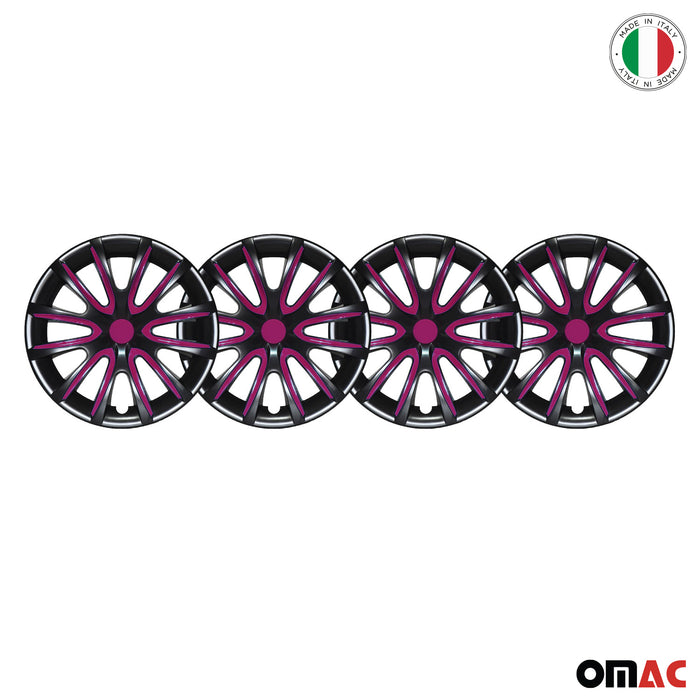 14" Inch Hubcaps Wheel Rim Cover Glossy Black with Violet Insert 4pcs Set