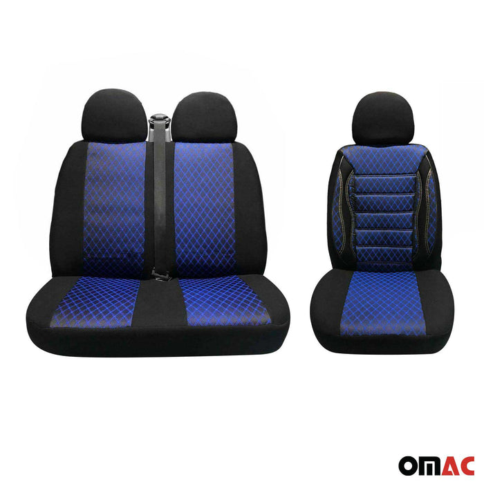 2+1 Set Front Car Pickup Van Seat Cover Protection Fabric Blue with Black
