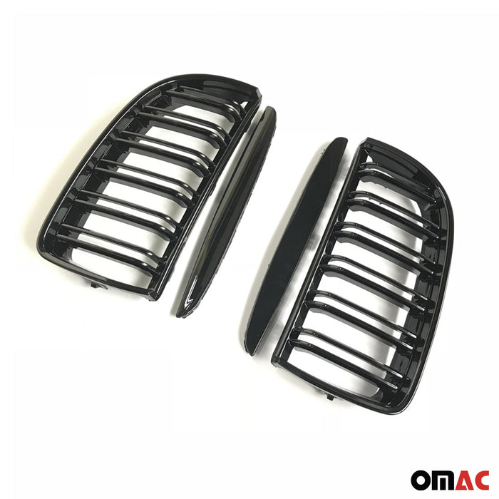 For BMW E90 E91 2005-2008 Front Kidney Grille M4 Style Gloss Black Dual Slat