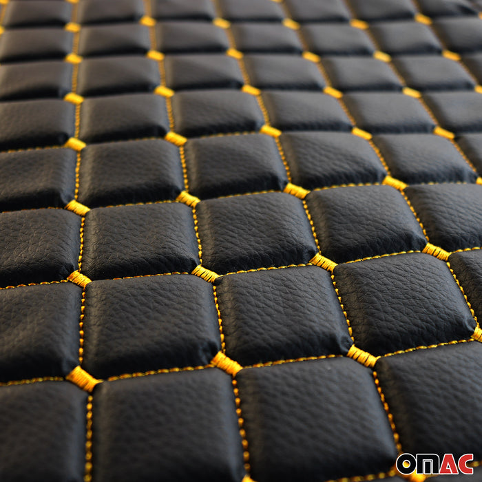 Embossed Black Faux Leather Lining Yellow Diamond Stitch Car Upholstery 55x39"