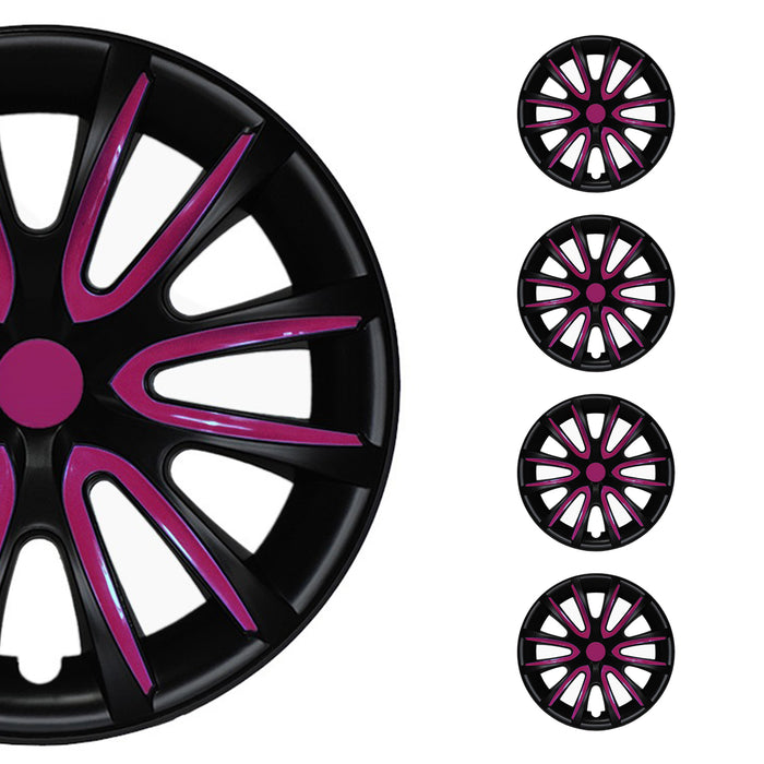 16" Inch Hubcaps Wheel Rim Cover Matt Black with Violet Insert 4pcs Set