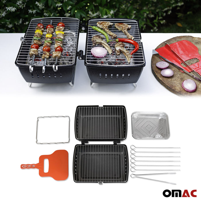 Charcoal Grill Portable Grill Garden Outdoor Black Picnic Grill 13 Pcs BBQ