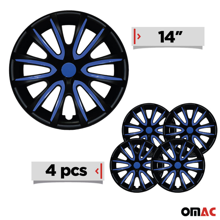 14" Inch Hub Cap Wheel Rim Cover Matt Black with Dark Blue Insert 4pcs Set