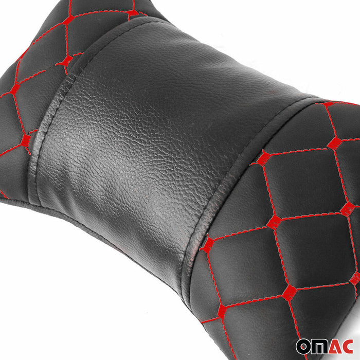 1x Car Seat Neck Pillow Head Shoulder Rest Pad PU Leather Black and Red Stitches