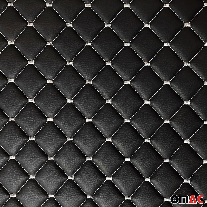 55"x39" Car Upholstery Fabric Embossed Black Faux Leather White Diamond Stitch