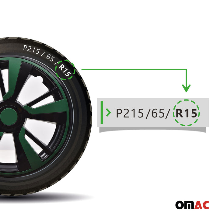 15" Wheel Covers Hubcaps fits VW Green Black Gloss