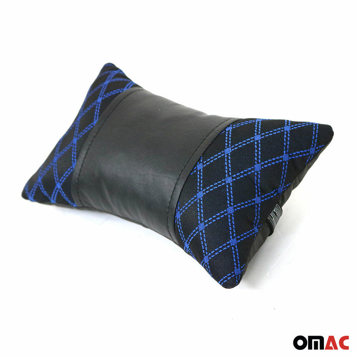 1x Car Seat Neck Pillow Head Shoulder Rest Pad Fabric Black with Blue Stitches