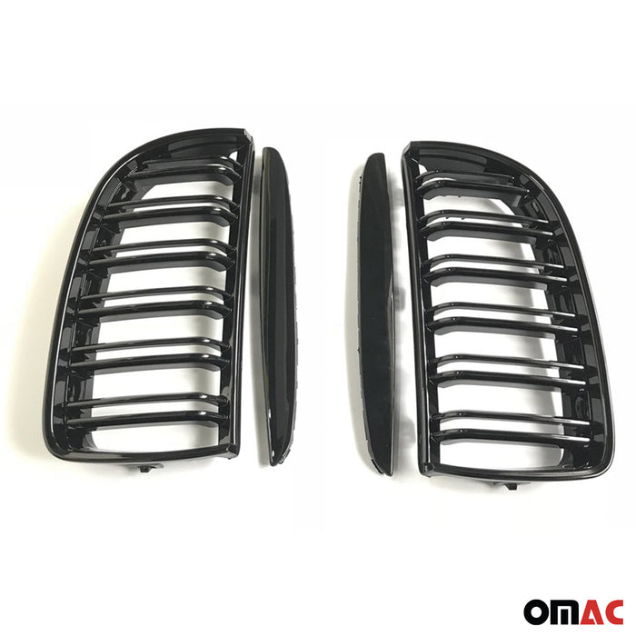 For BMW E90 E91 2005-2008 Front Kidney Grille M4 Style Gloss Black Dual Slat