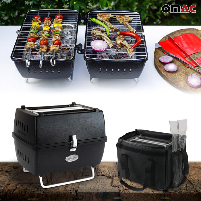 Portable Charcoal BBQ Grill Outdoor Camping 13 Pcs With Durable Black Bag Set