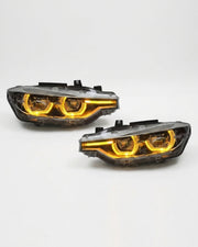 BMW 3 Series F30 LED Headlight Assembly with Triple-Color DRL (Amber / White / Yellow) & High / Low Beam 2012 - 2018