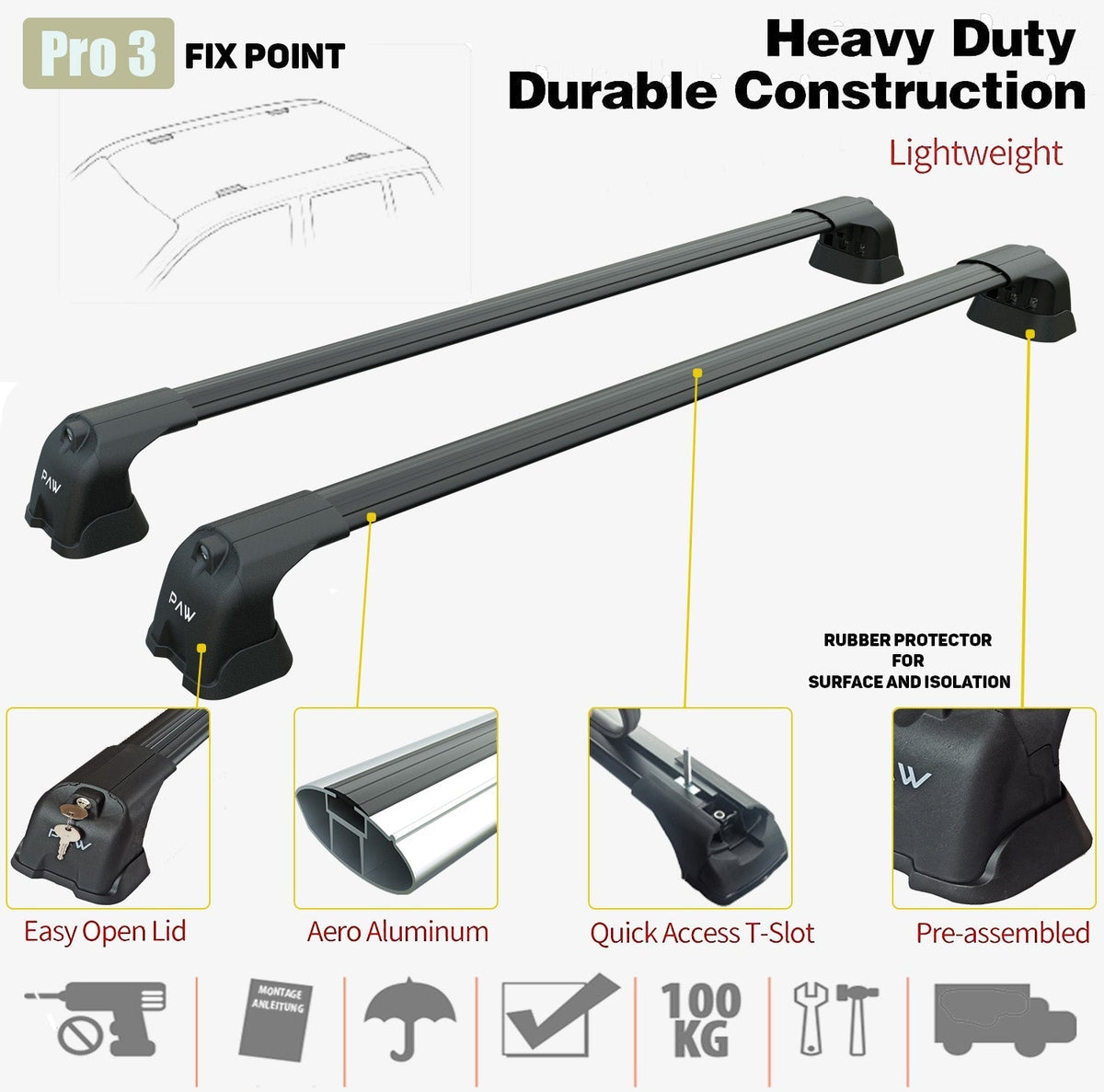 For Opel Corsa E 2014-2019 Roof Rack Cross Bars Fix Point, Black