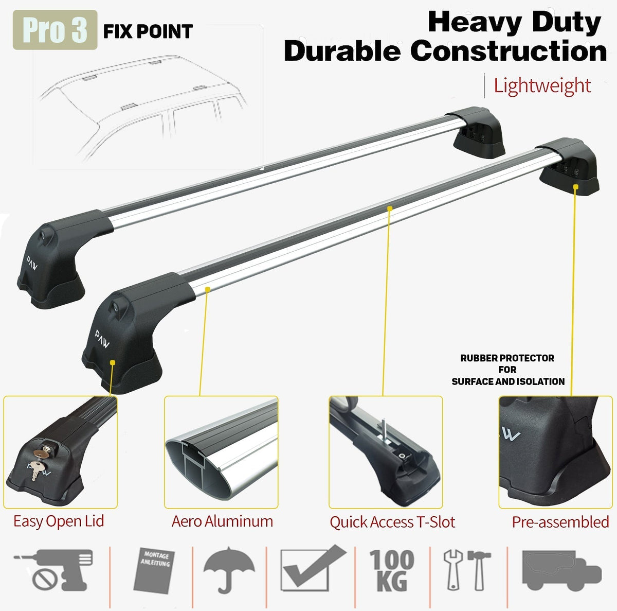 For Opel Corsa E 2014-2019 Roof Rack Cross Bars Fix Point, Silver
