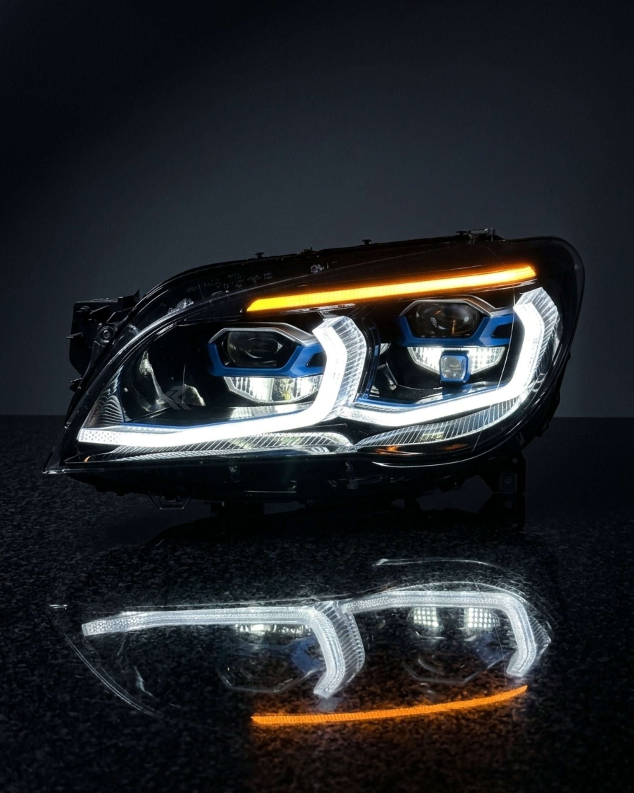 BMW 7 Series F02 G12 Style LED Headlight Assembly with Dual-Color DRL (Yellow / White) 2013 - 2015 (Replaces 63117228423)