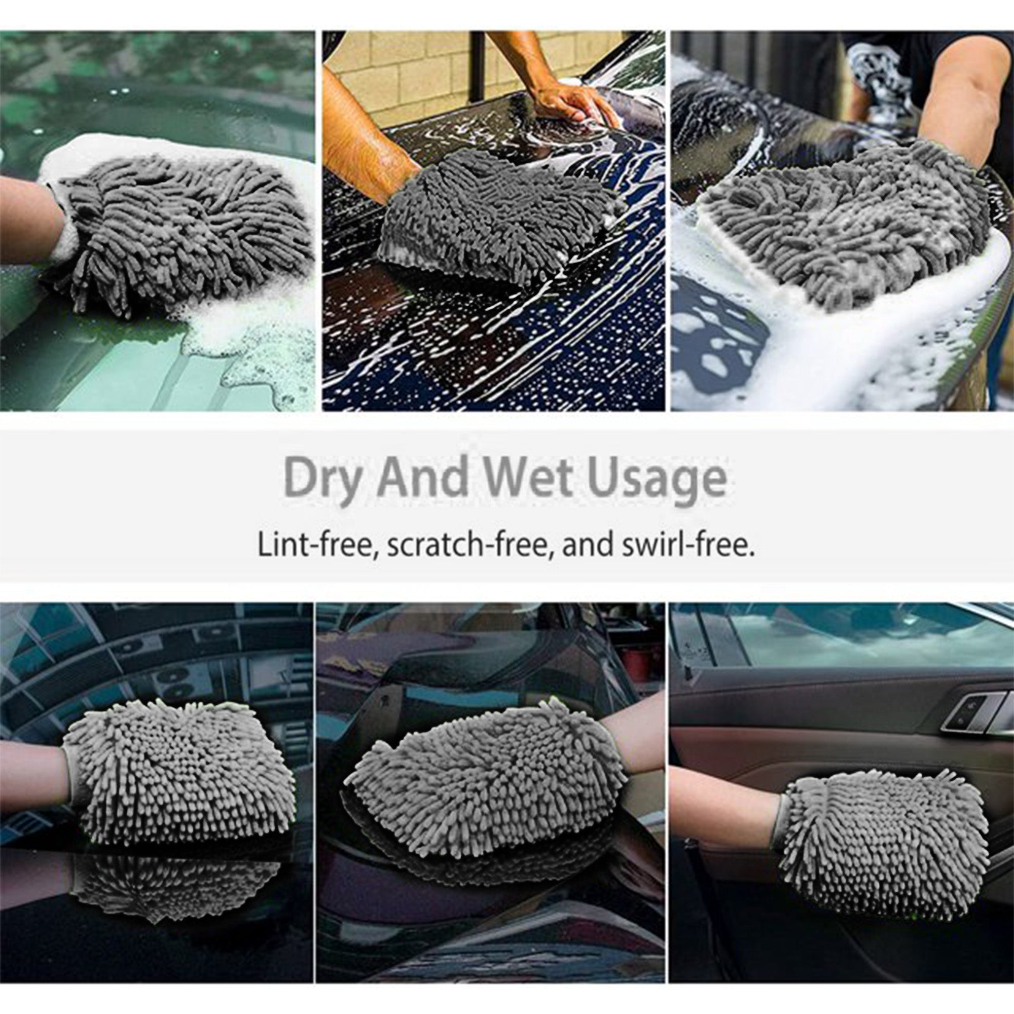 WASH&WHIPS Microfiber Chenille Car Cleaning Mitt - 2pk