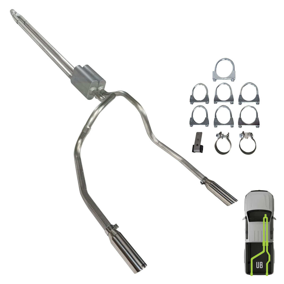 GMC/Chevy, 2012-2018, 6.0L,  Clamp/On - Truck Cat-Back Dual Exhaust Kits
