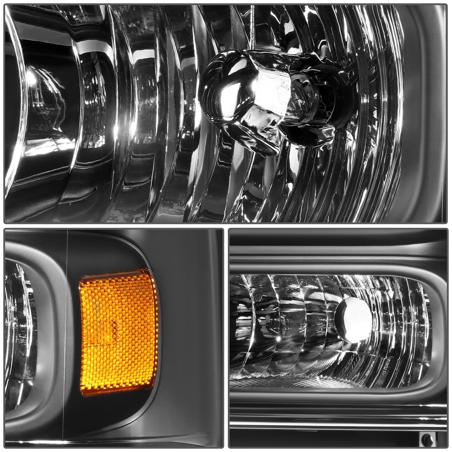 99-04 Ford Super Duty One Piece Headlight Set Black Housing