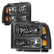 99-04 Ford Super Duty One Piece Headlight Set Black Housing
