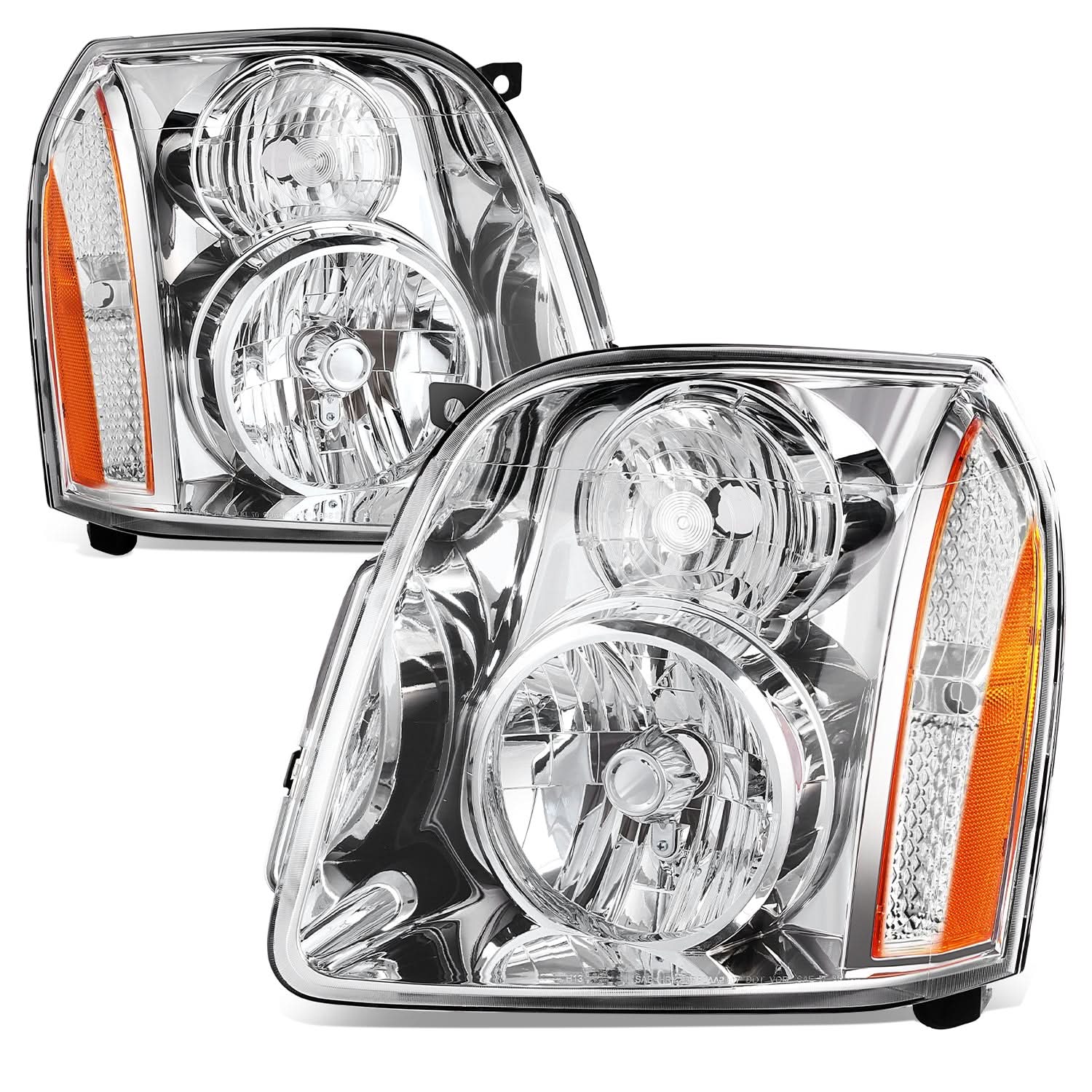 2007-2014 GMC Yukon Denali Chrome Amber Headlights H13 Bulbs