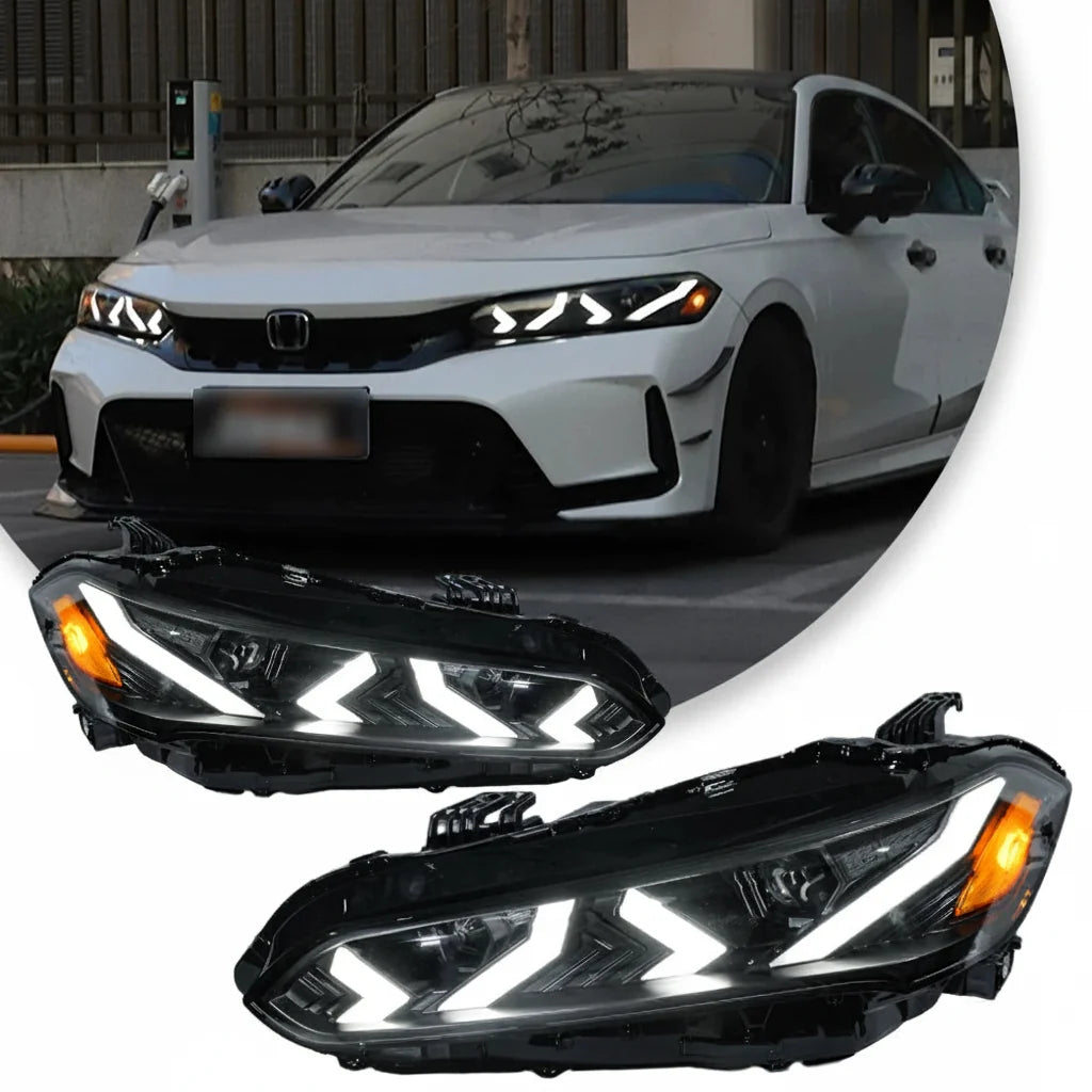 Honda Civic 11th Gen 4-Lens LED Headlight Assembly with Start-Up Animation & Dynamic Turn Signal 2022 - 2023 (Pair)
