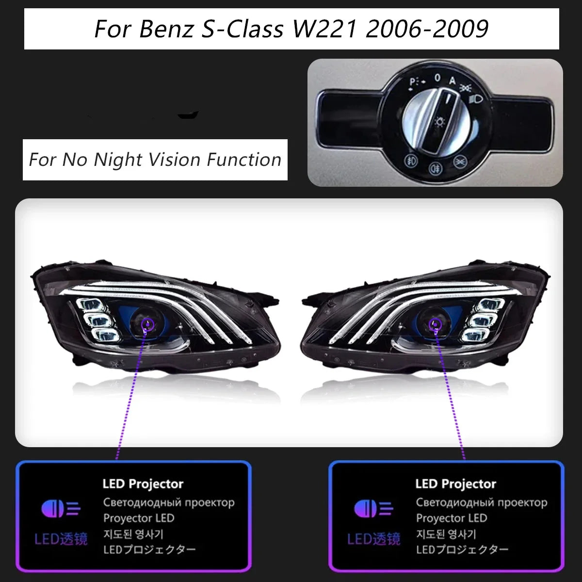 Mercedes-Benz S-Class W221 LED Headlight Assembly with DRL, Sequential Turn Signal & High / Low Beam 2006 - 2013