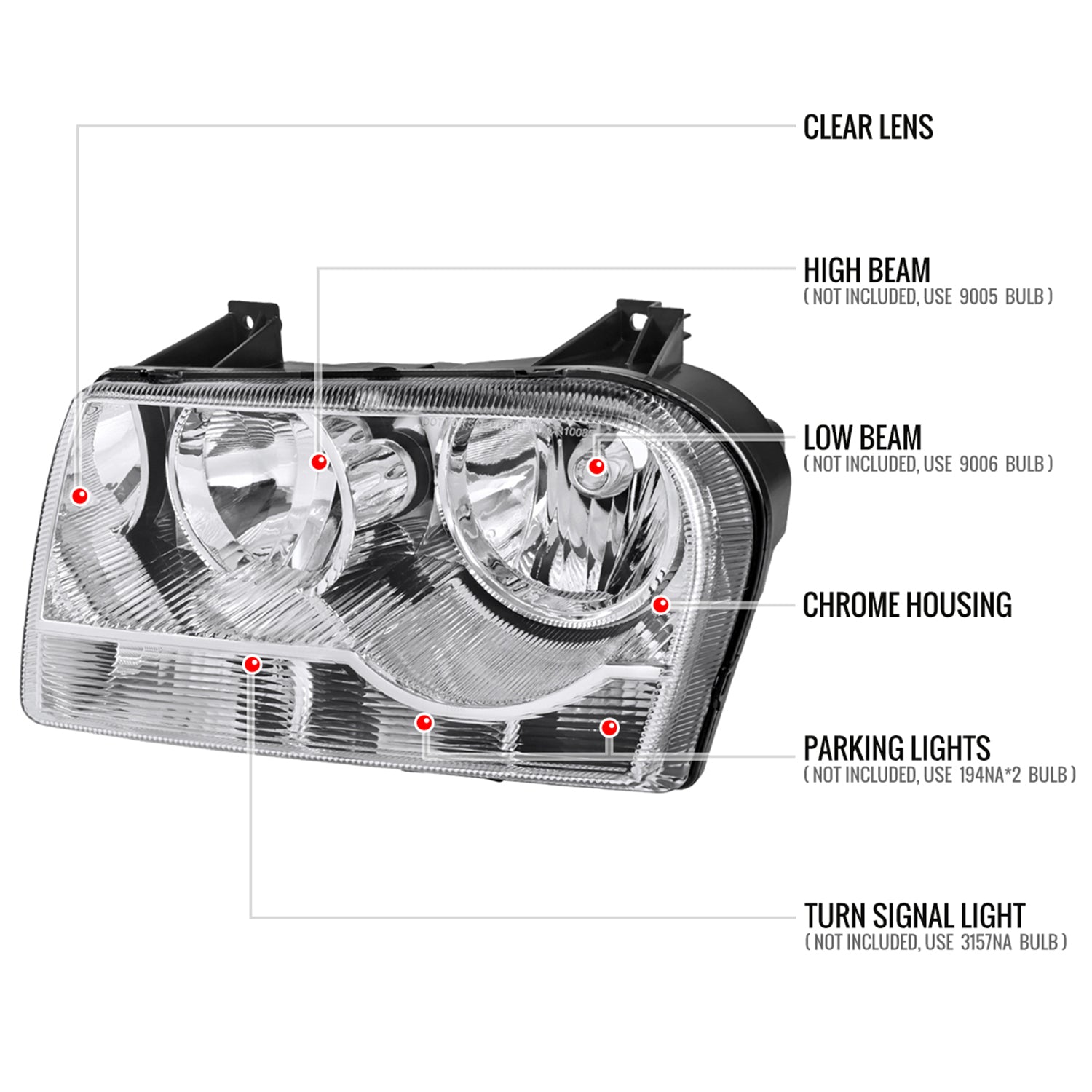 2005-2010 Chrysler 300 Factory Style Headlights Chrome Housing/Clear Lens