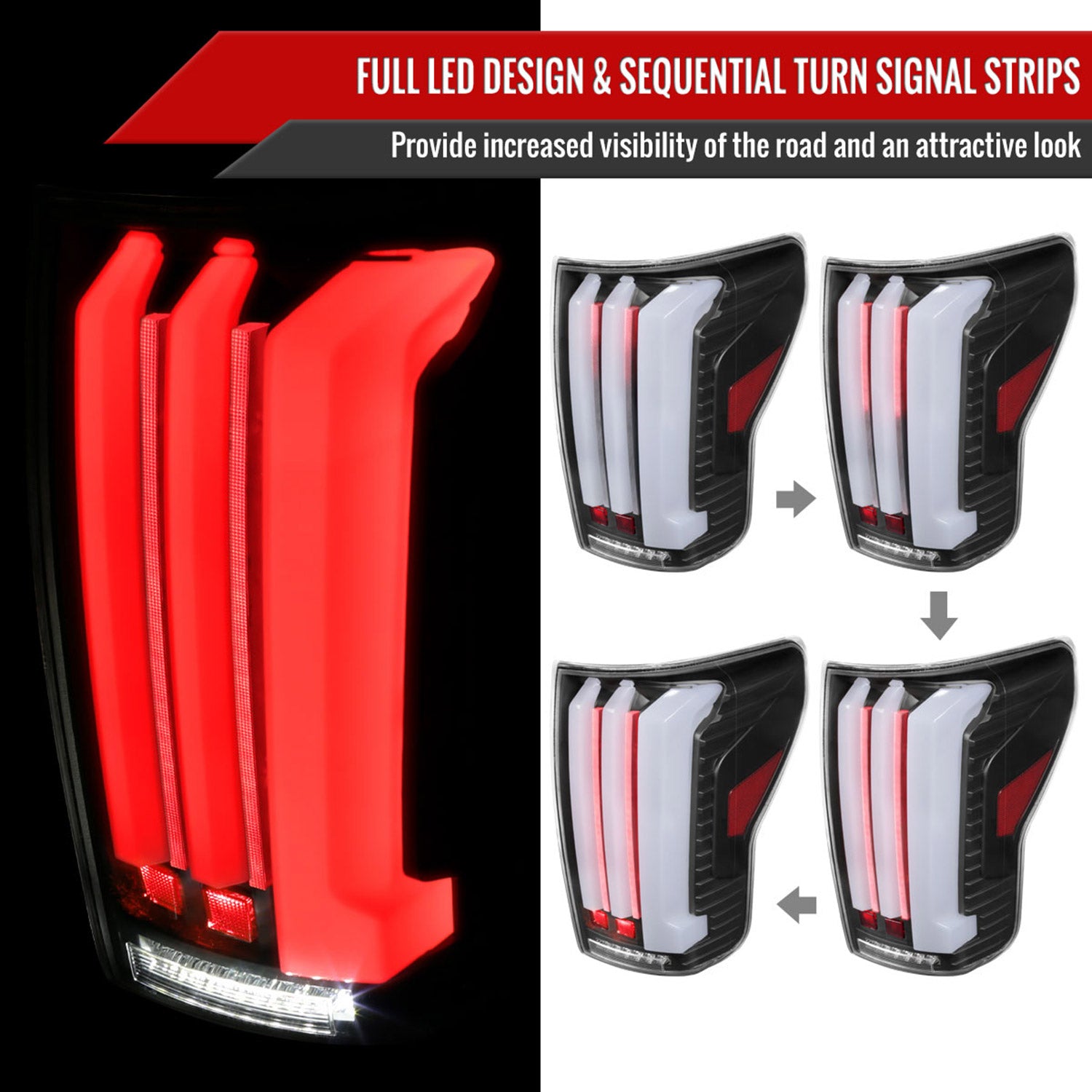 2007-2013 Toyota Tundra Sequential White LED Bar Tail Lights Matte Black/Clear
