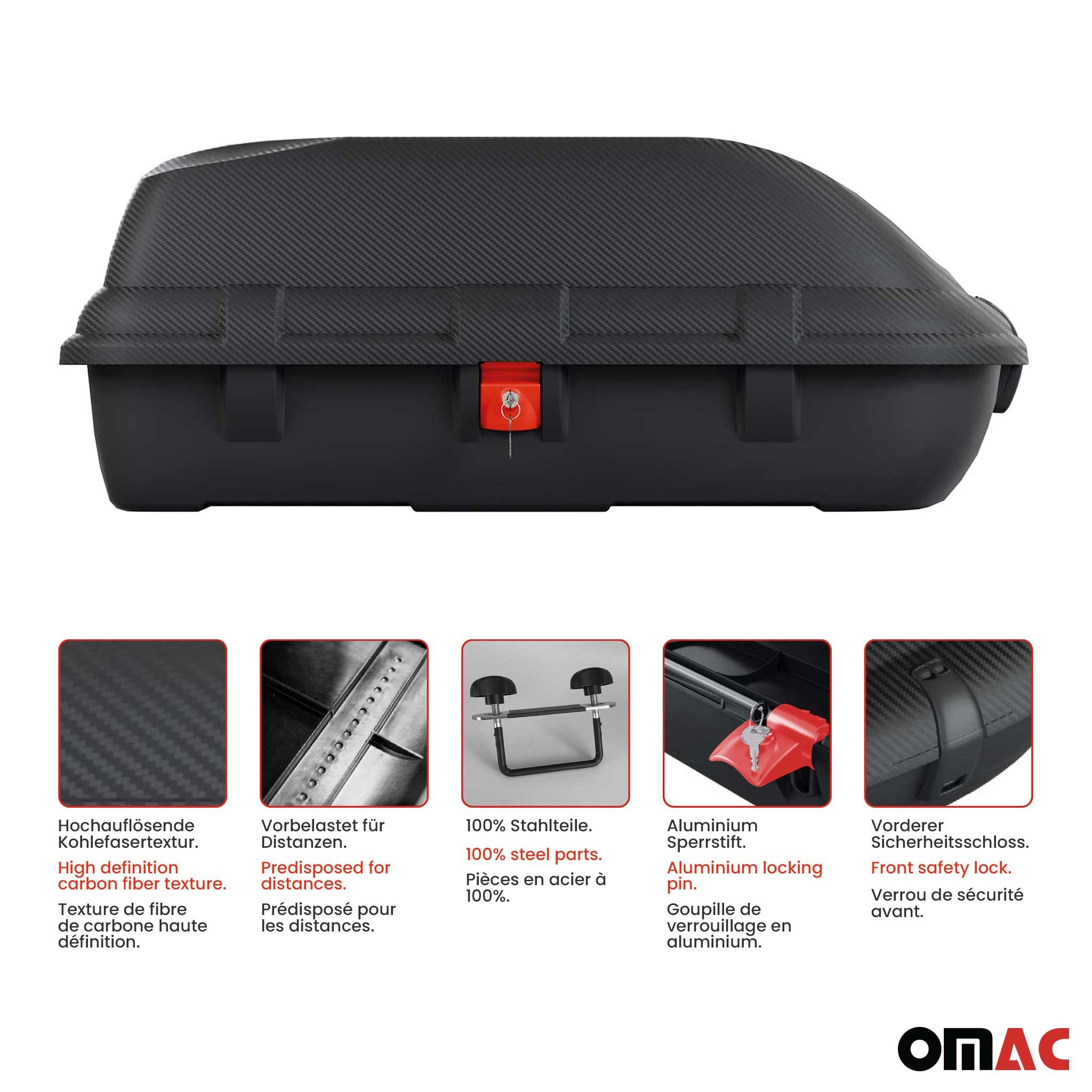 OMAC Car Rooftop Cargo Box Luggage Carrier 9.5 Cubic Feet Carbon Fiber Textured