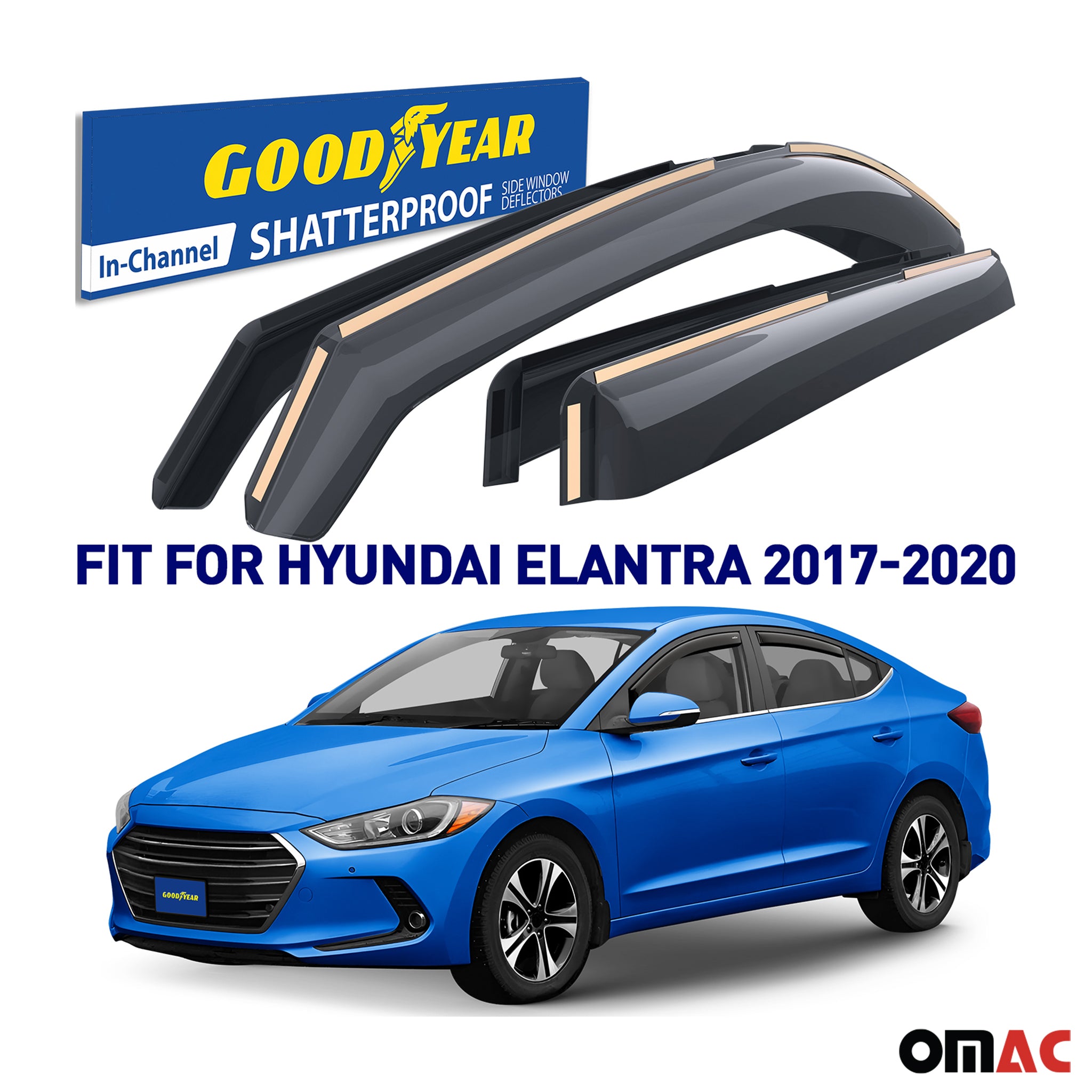 Goodyear Wind Deflectors for Hyundai Elantra 2017-2020 Sedan In-channel Smoke 4x