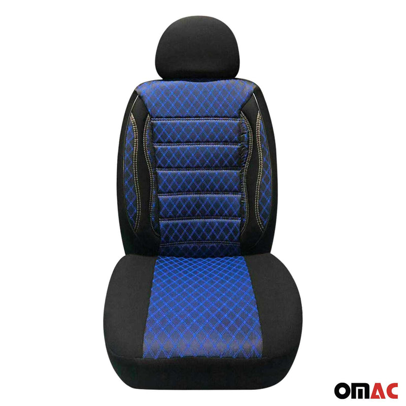 1x Front Car Pickup Van SUV Seat Cover Protection Fabric Black with Blue