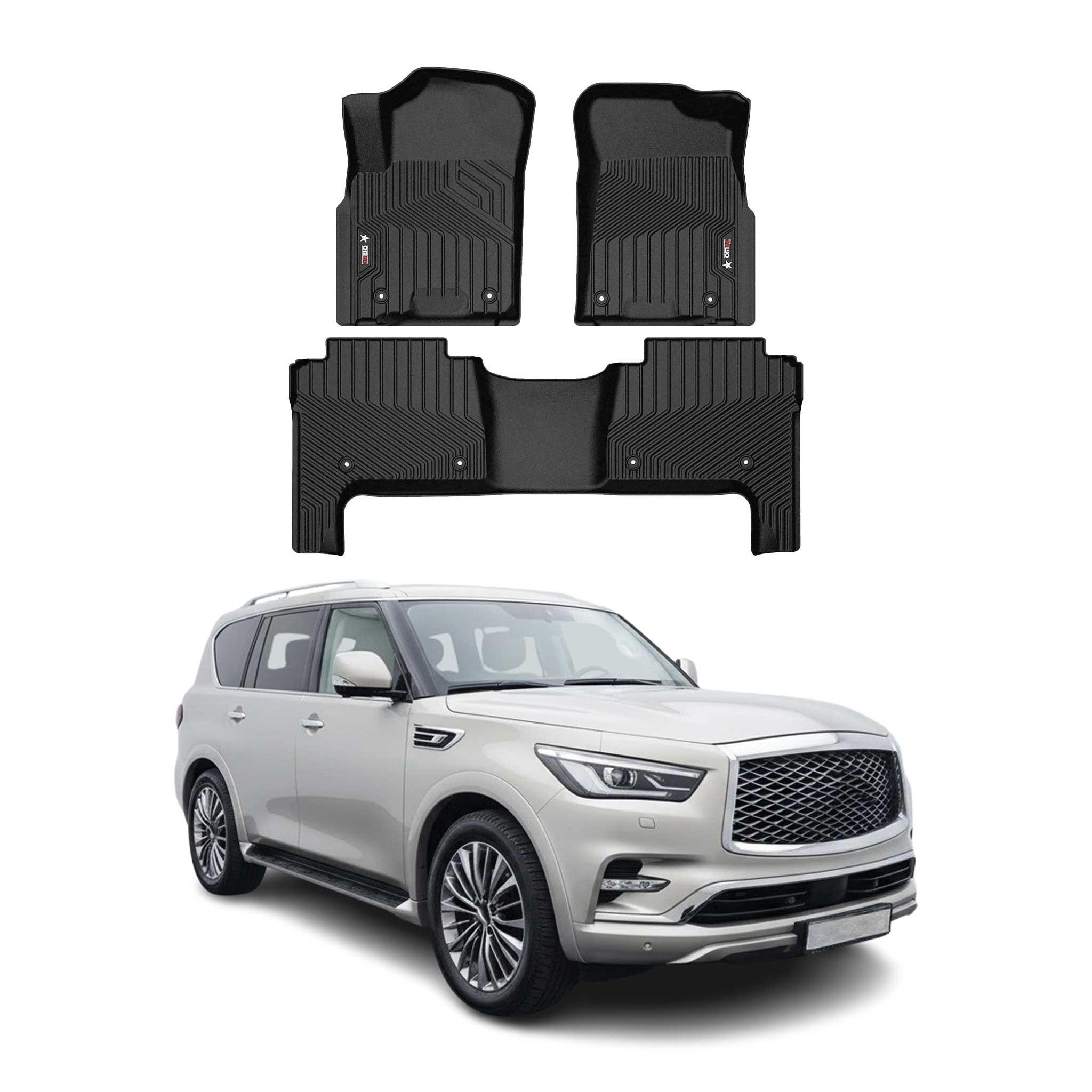 2015-2024 Infiniti QX80 Premium Floor Mats Liners First and Second Row Set Black