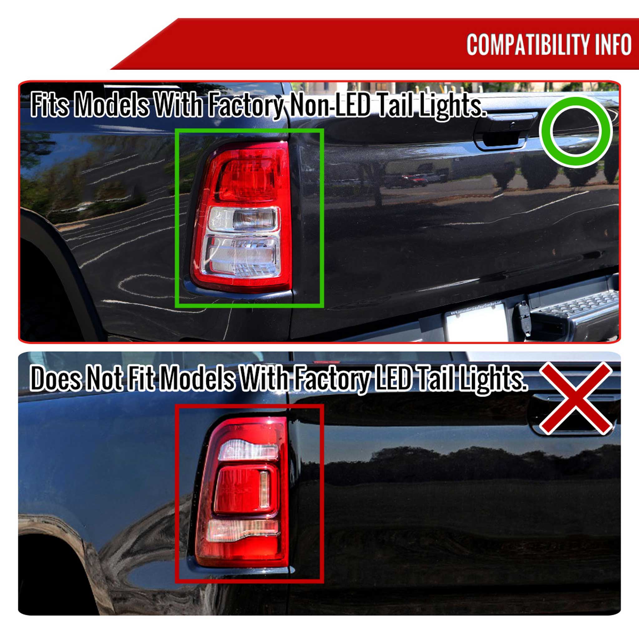 For Dodge RAM 2019-2024 White LED Bar Tail Lights Glossy Black Housing Clean Lens