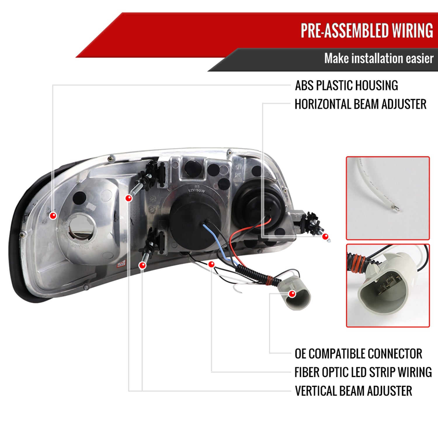 1997-2004 Ford F-150 / 1997-2002 Expedition LED C-Bar Projector Headlights Black