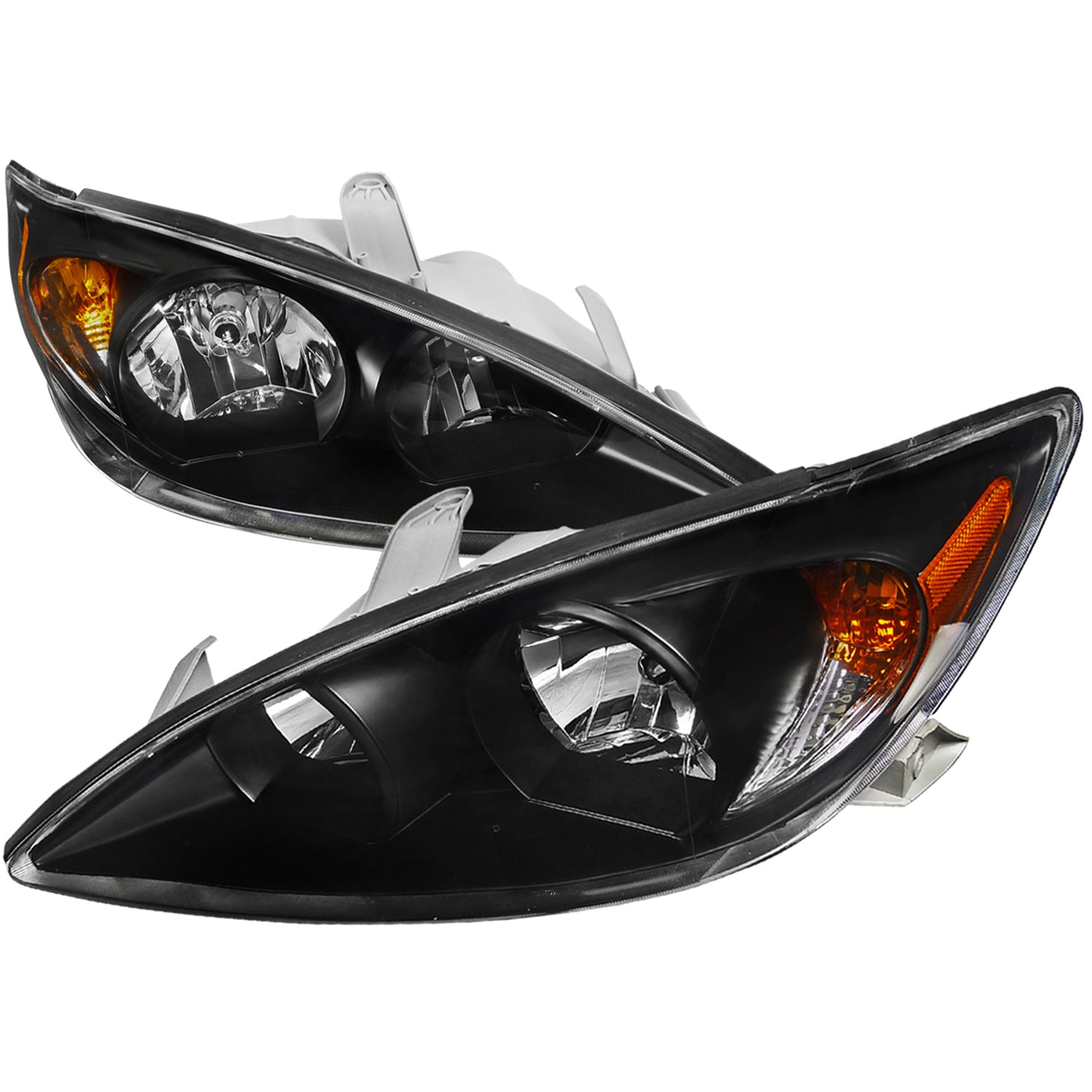 2002-2004 Toyota Camry Factory Headlights w/Amber Reflector Matt Black/Clear