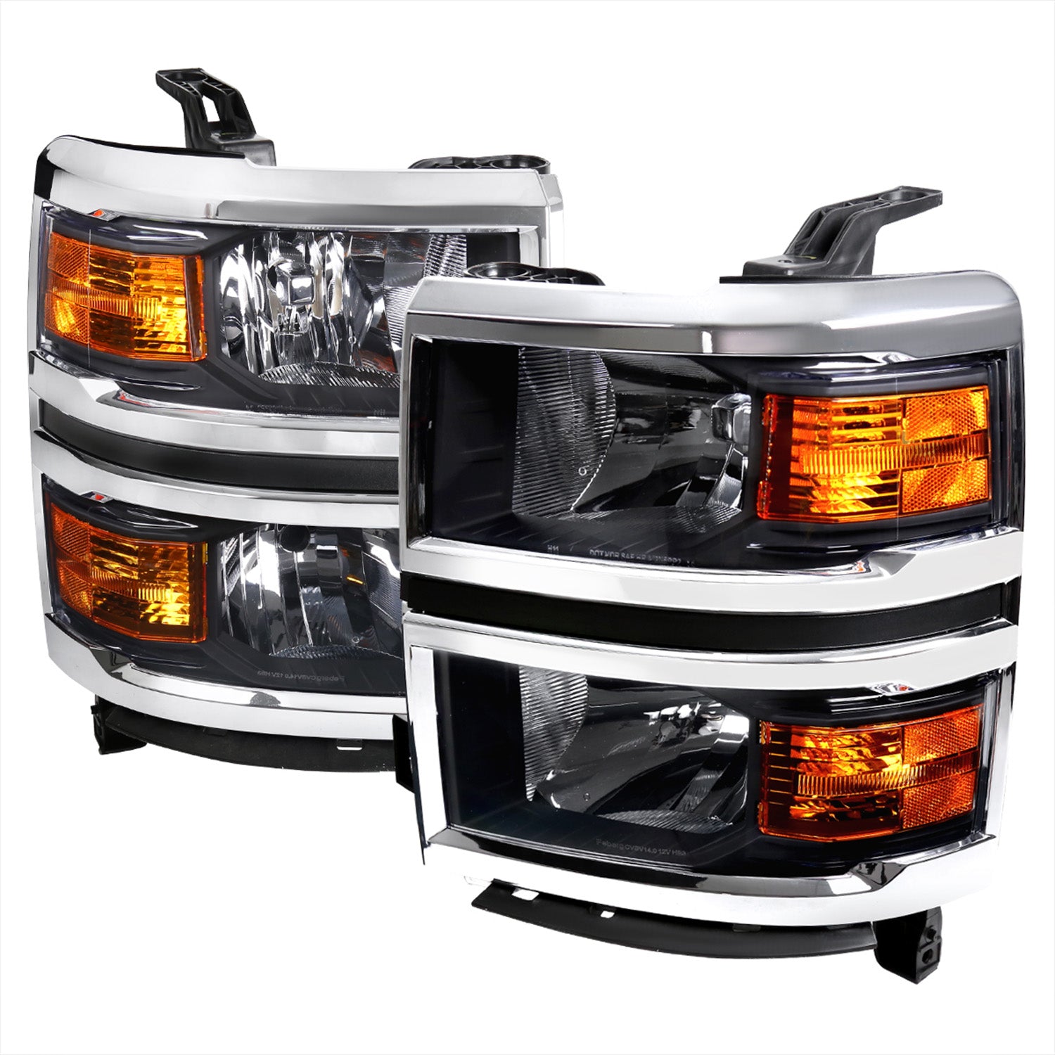 2014-2015 Chevy Silverado 1500 Factory Headlights Amber Reflectors Matt Black