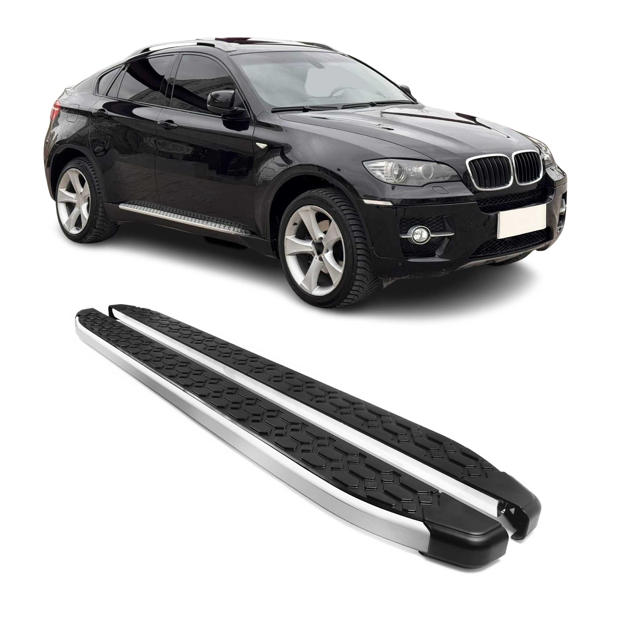 2007-2013 BMW X5 E70 Running Boards Side Steps Silver & Black