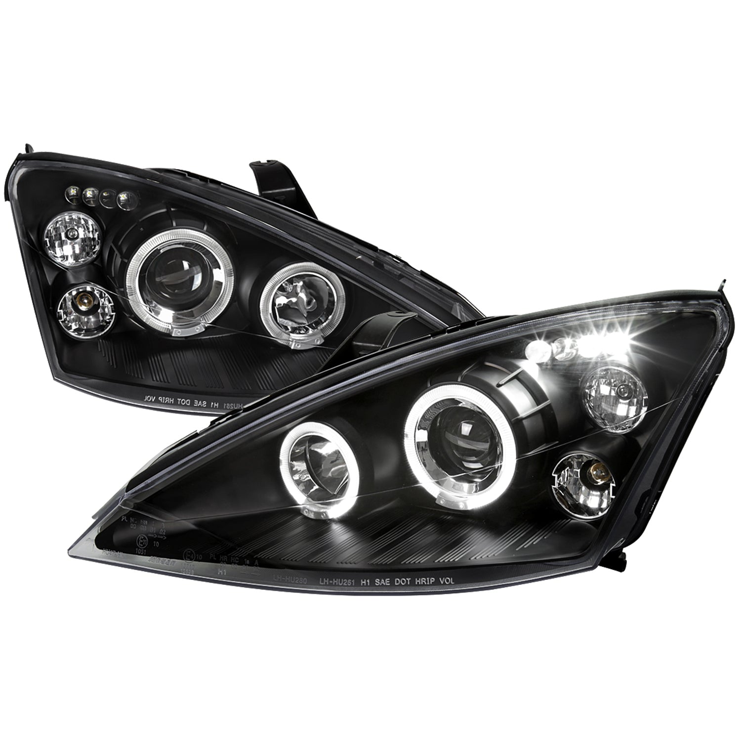 2000-2004 Ford Focus Dual Halo Projector Headlights Matte Black/Clear Lens